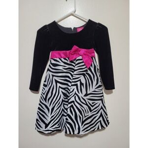 Pinky Zebra Print Dress Kids 6 Black White Pink Velvet Satin